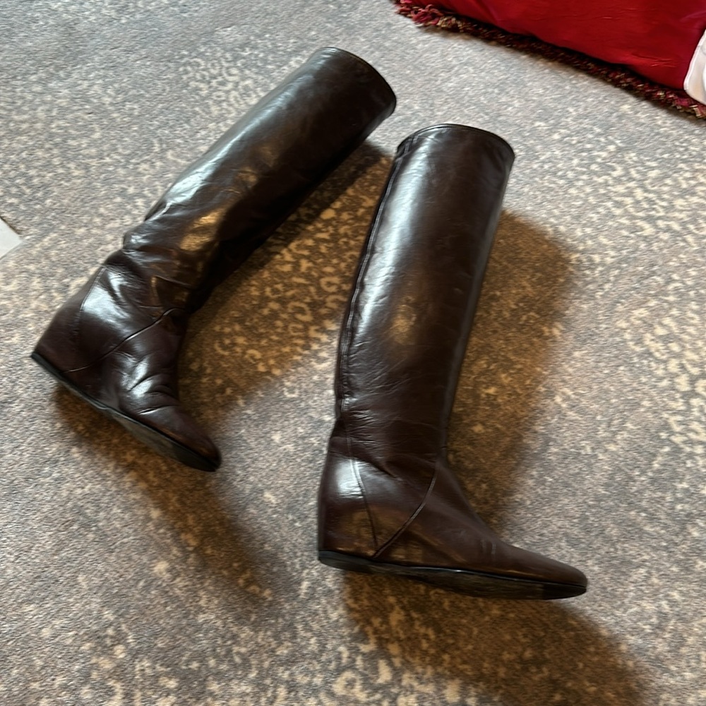 LANVIN BROWN LEATHER WEDGE BOOT SIZE 37.5 - Picture 6 of 14